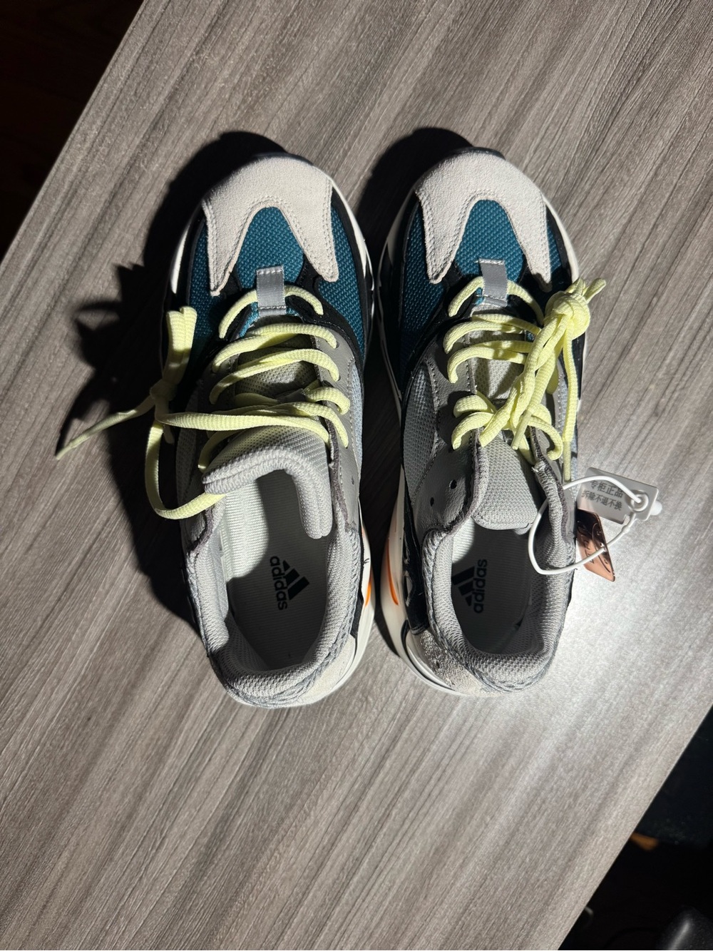Adidas Men's Teal Gray Sneakers with Neon Yellow Laces - Picture 3 of 6